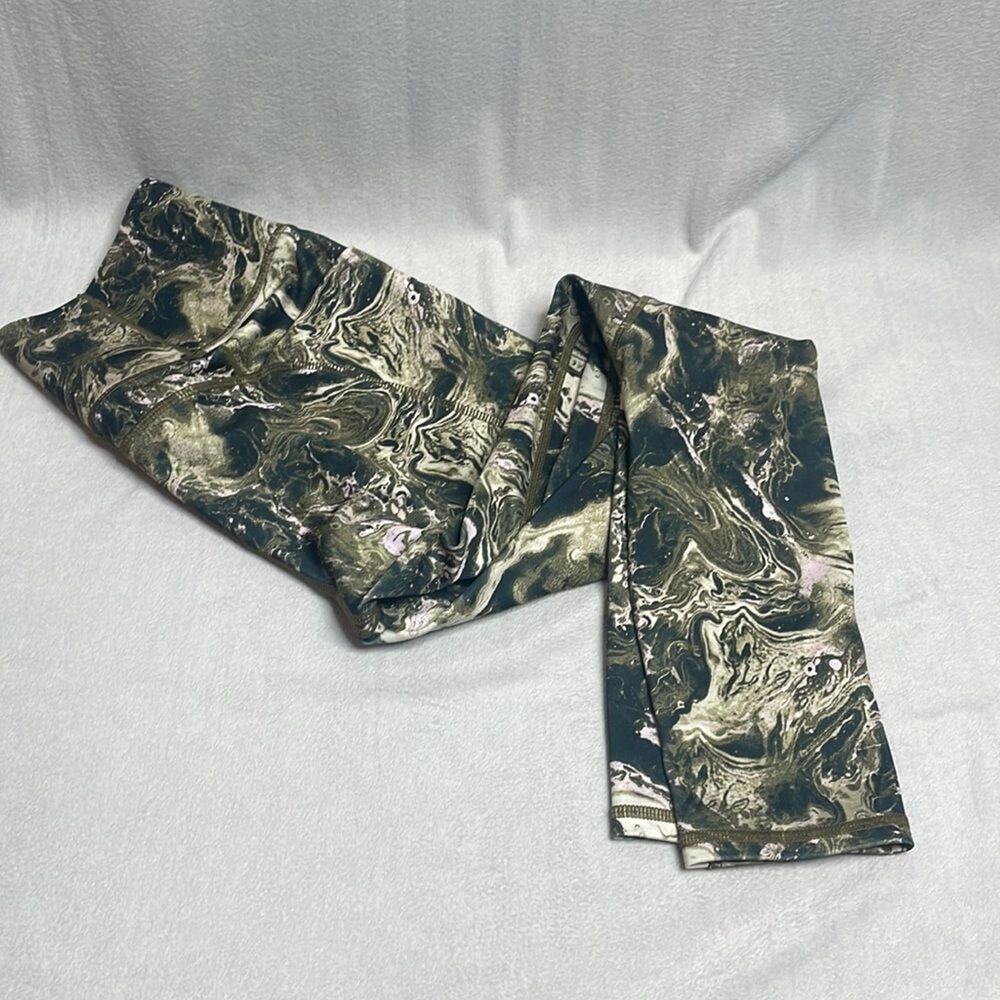 FLX Green and cream Marble Pattern Leggings Size XS